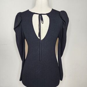 MNG Mango‎ Black Puff Sleeve Keyhole Back Sweater Top Size Small